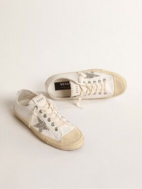 Golden Goose V-Star 2 Sneakers White Leather Glitter Star Quiet Luxury Size 40